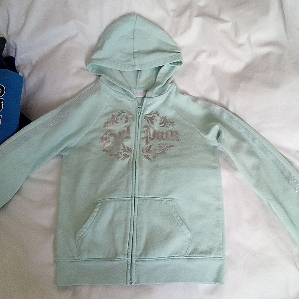 Girl power sparkly mint green hoodie